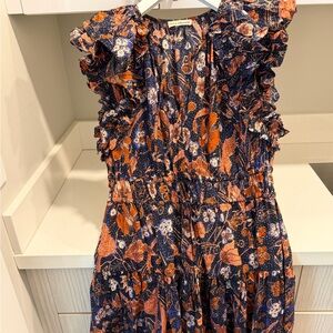 Ulla Johnson Navy and Coral Patterned Dress